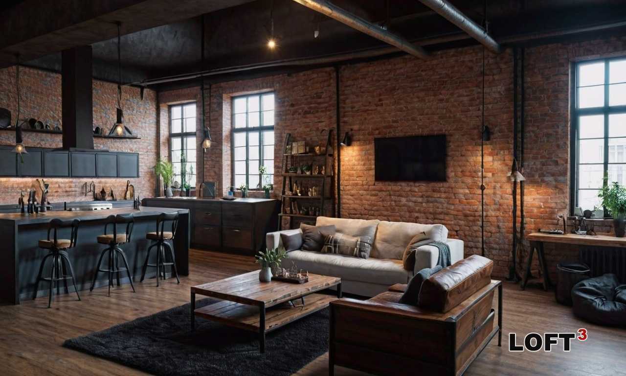 Мебель, которая гармонирует с бетонными стенами и открытыми трубами