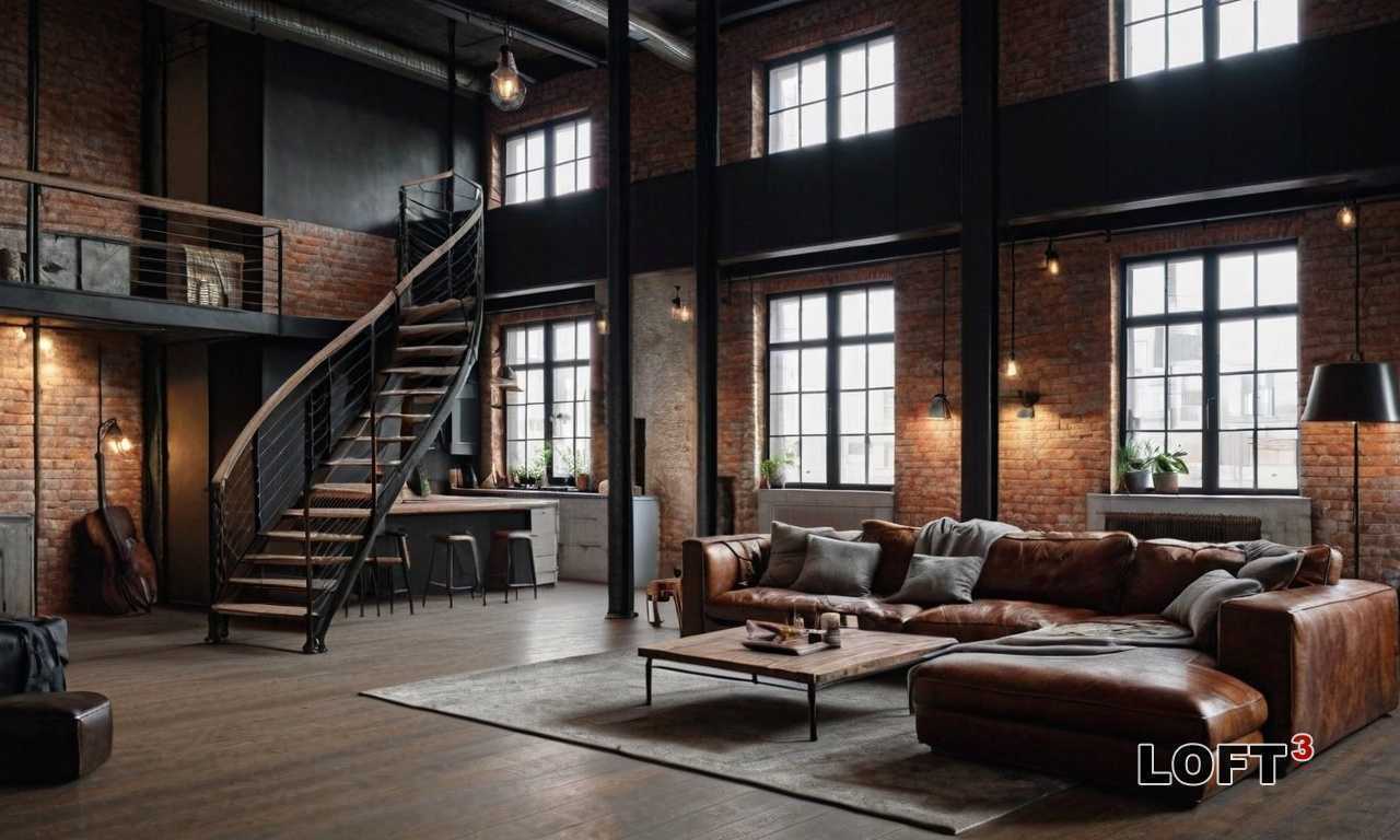 Как оформить зал с использованием индустриальных деталей в стиле Лофт