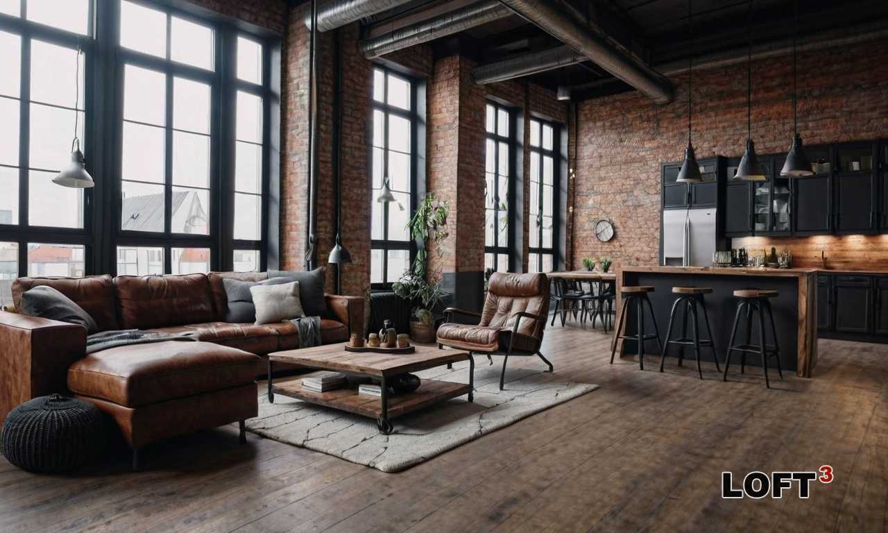 Сочетание старинной мебели с грубыми отделочными материалами