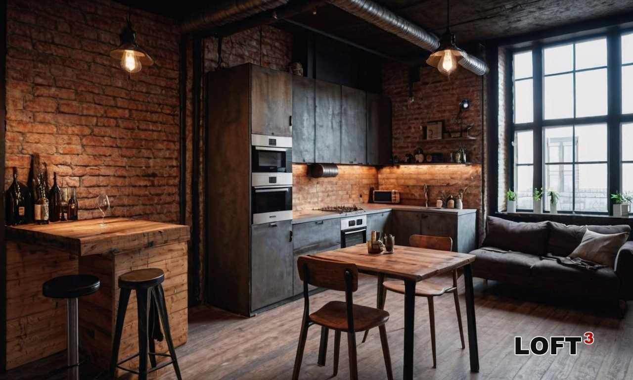 Освещение в кухне Лофт: типы светильников и их расположение