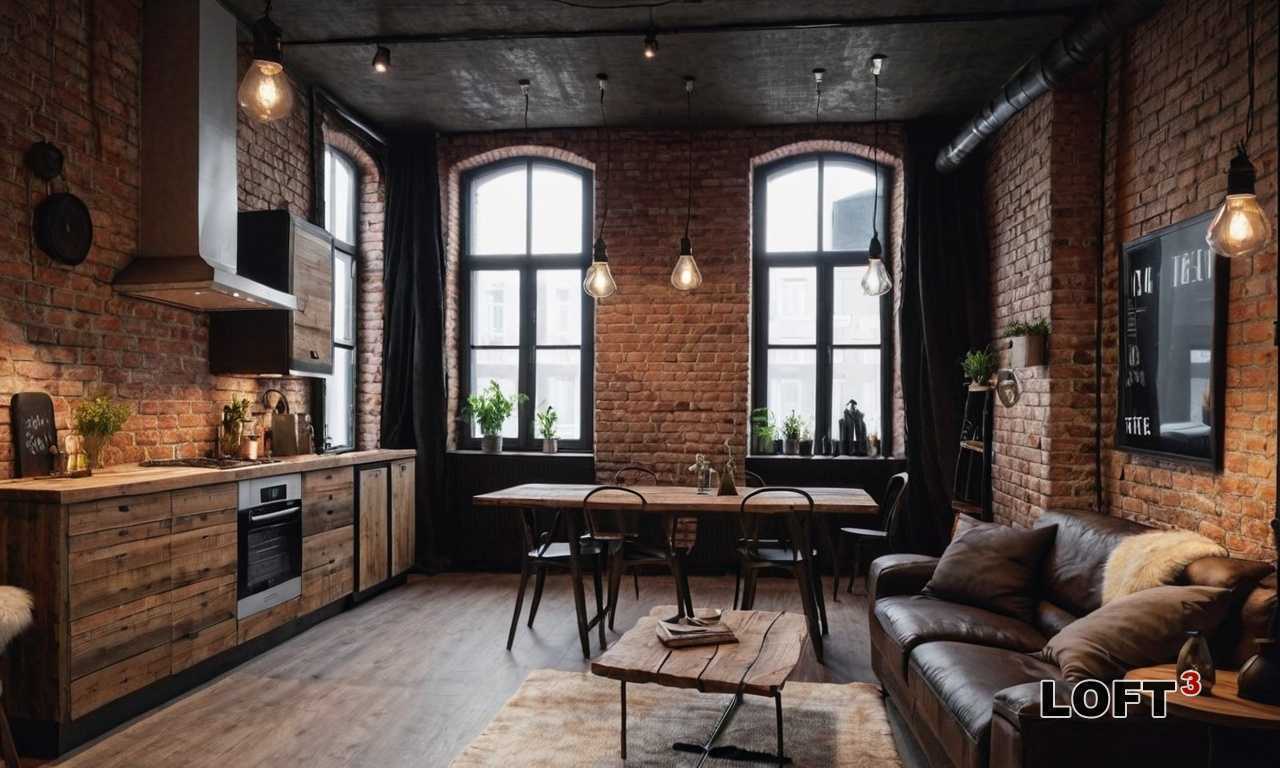 Металлические и деревянные элементы в обрамлении кирпича