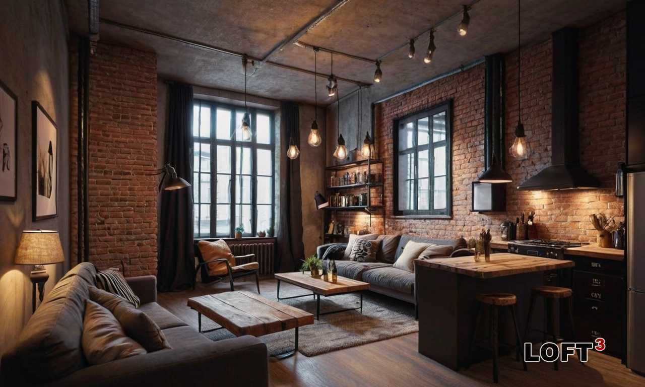 Лофт с разделением пространства на зоны для отдыха и работы