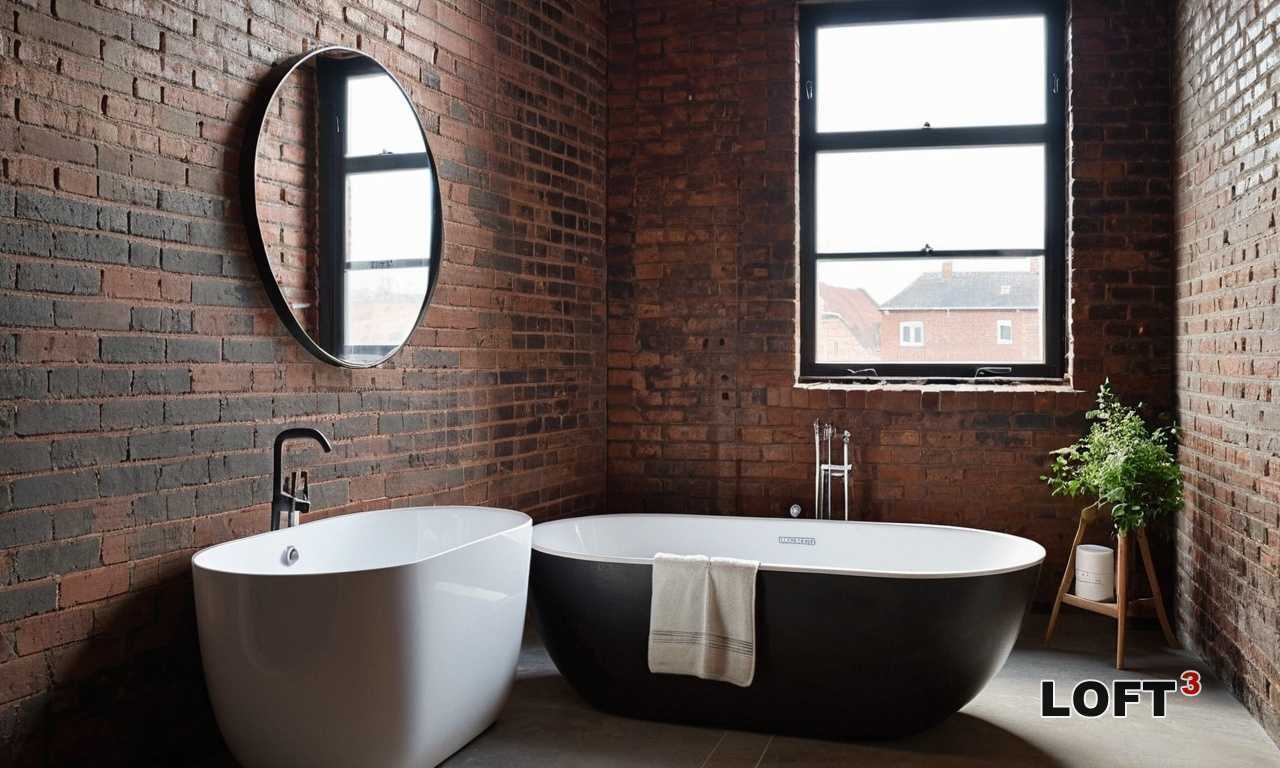 Стены в ванной комнате в стиле Лофт - варианты отделки