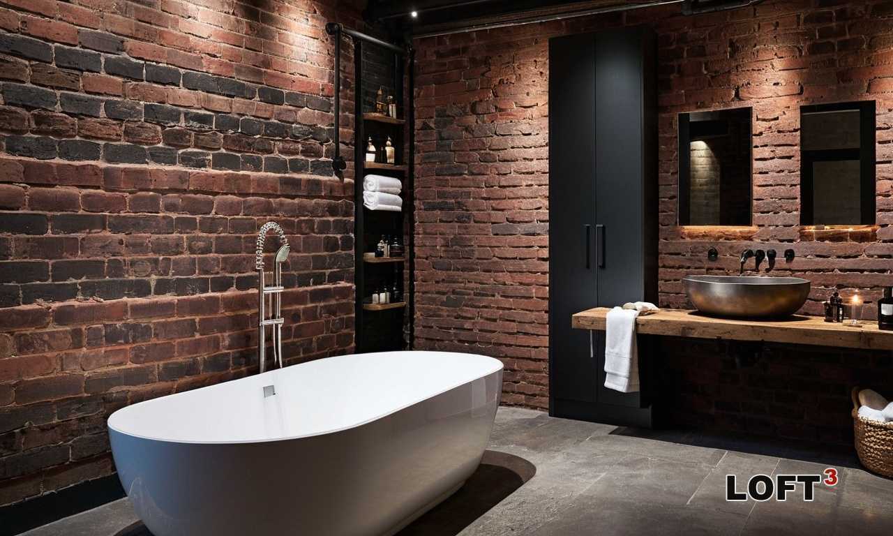 Как сочетать кирпич и бетон в интерьере ванной Лофт?