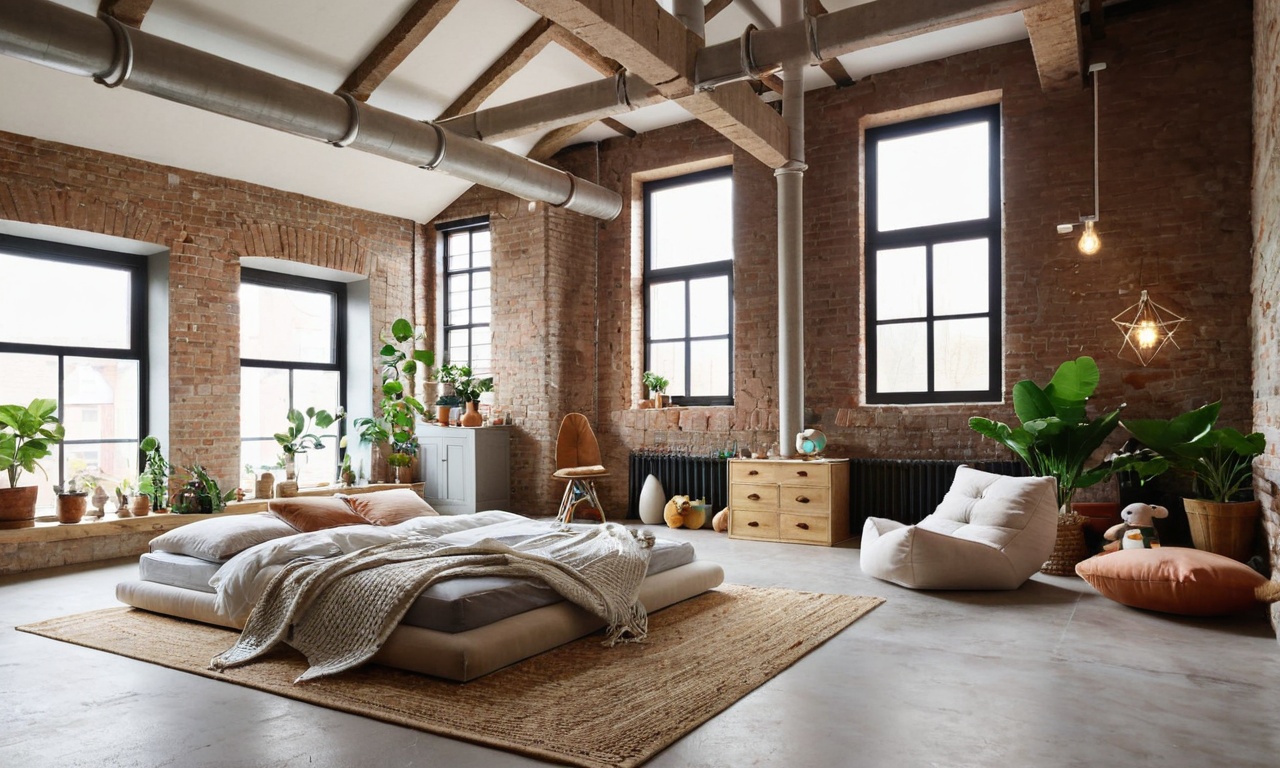 Применение природных материалов в интерьере детской комнаты в стиле Лофт