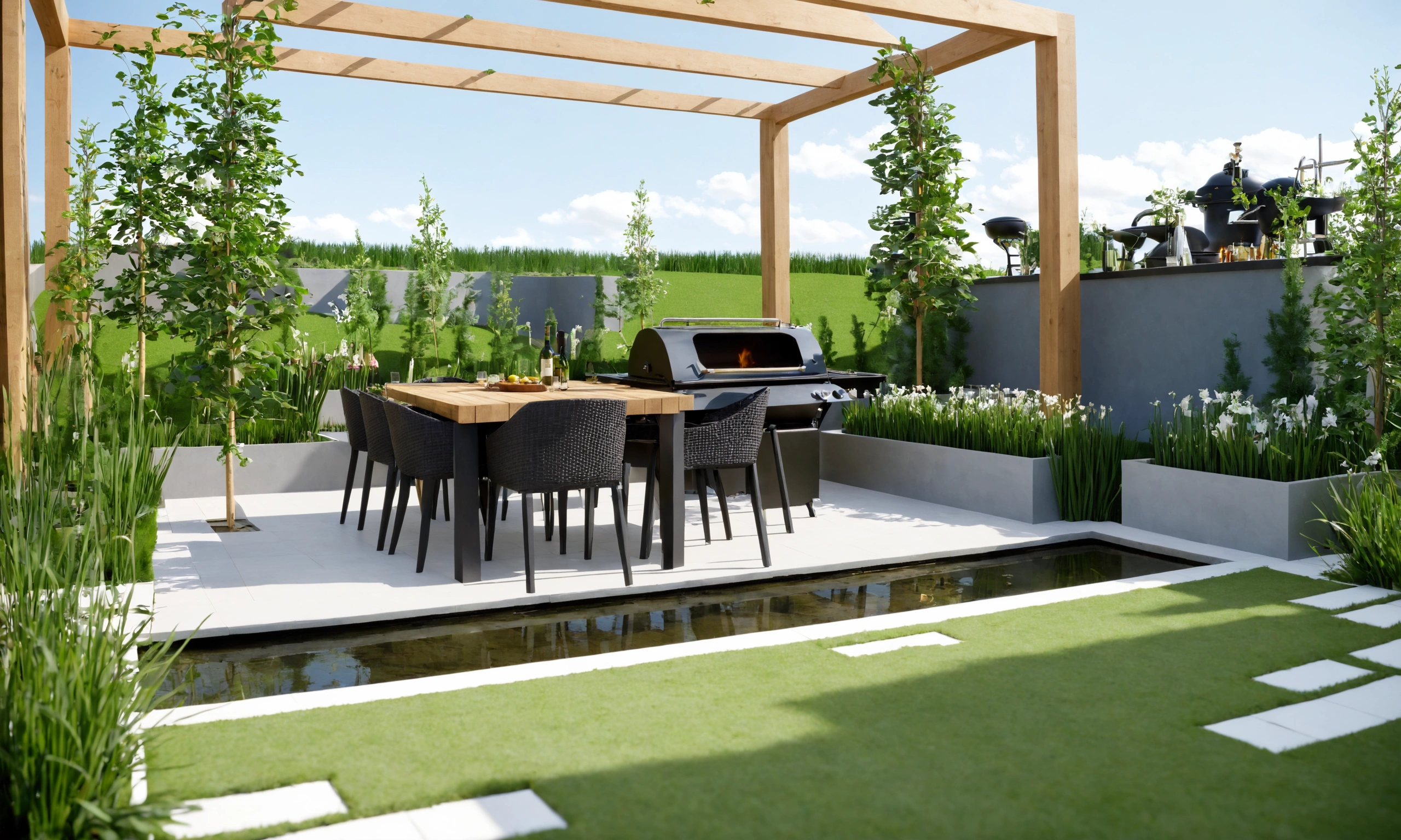 Устройство газона и дорожек