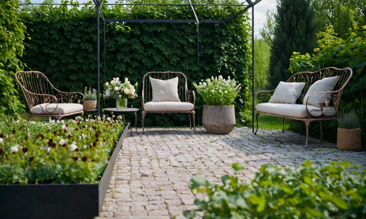 Использование сочетания бетона и металла в оформлении газонов