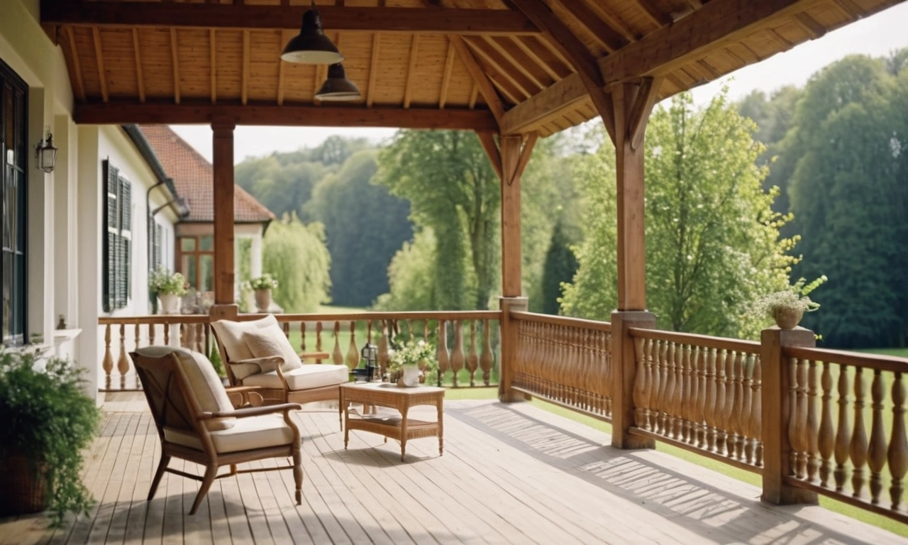 Металл, дерево и кирпич в дизайне веранды