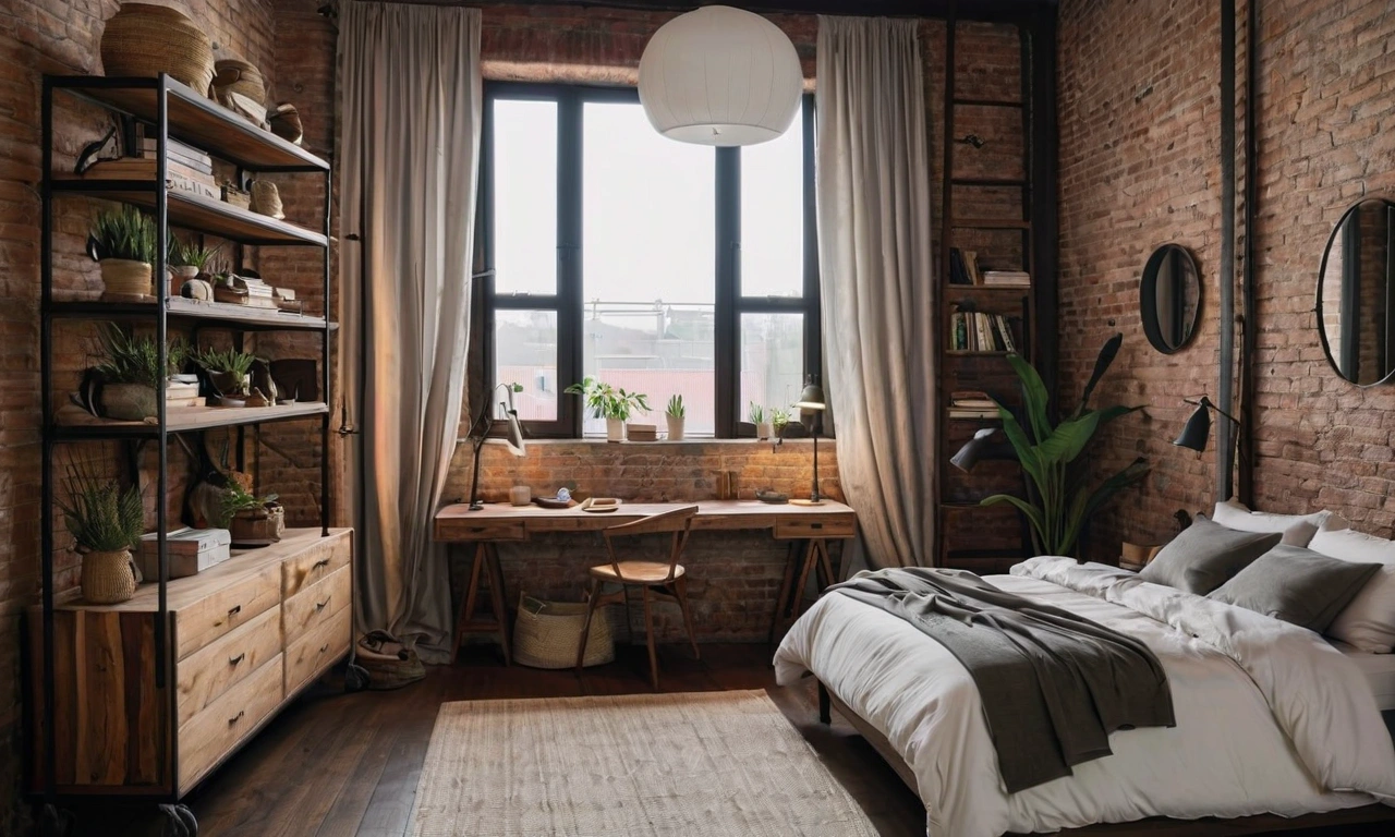 Лофт-дизайн в спальне: выбор аксессуаров и инструментов