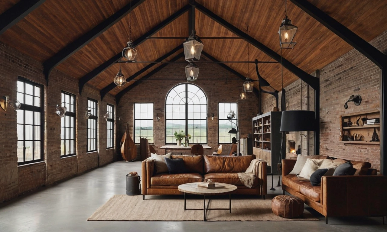 Создание эффекта объединения помещений с помощью стеклянных перегородок в стиле лофт