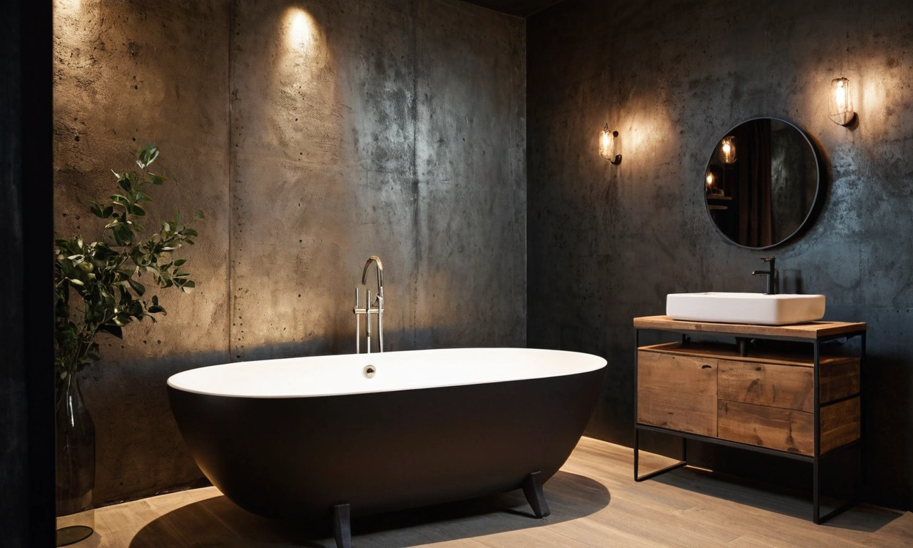 Ванная комната в стиле лофт с использованием природного камня