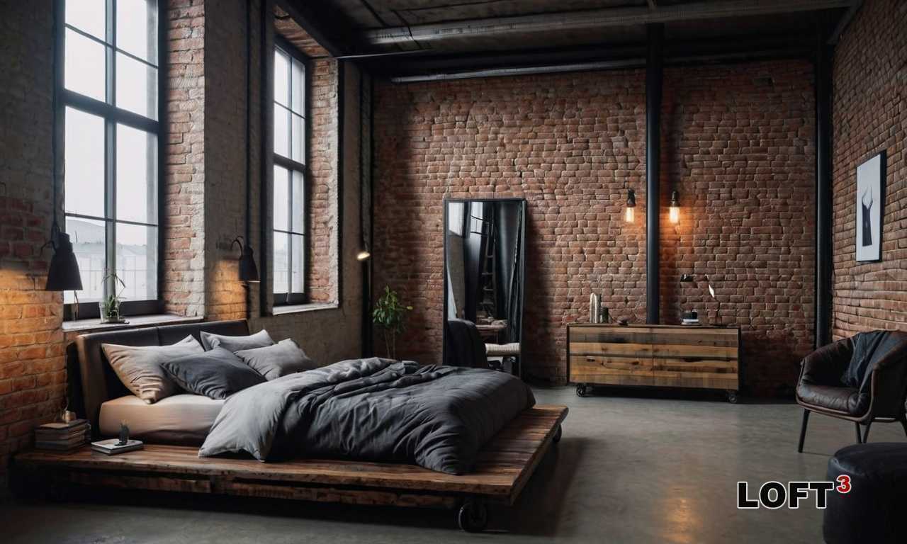 Как оформить спальню в стиле Лофт с камином?