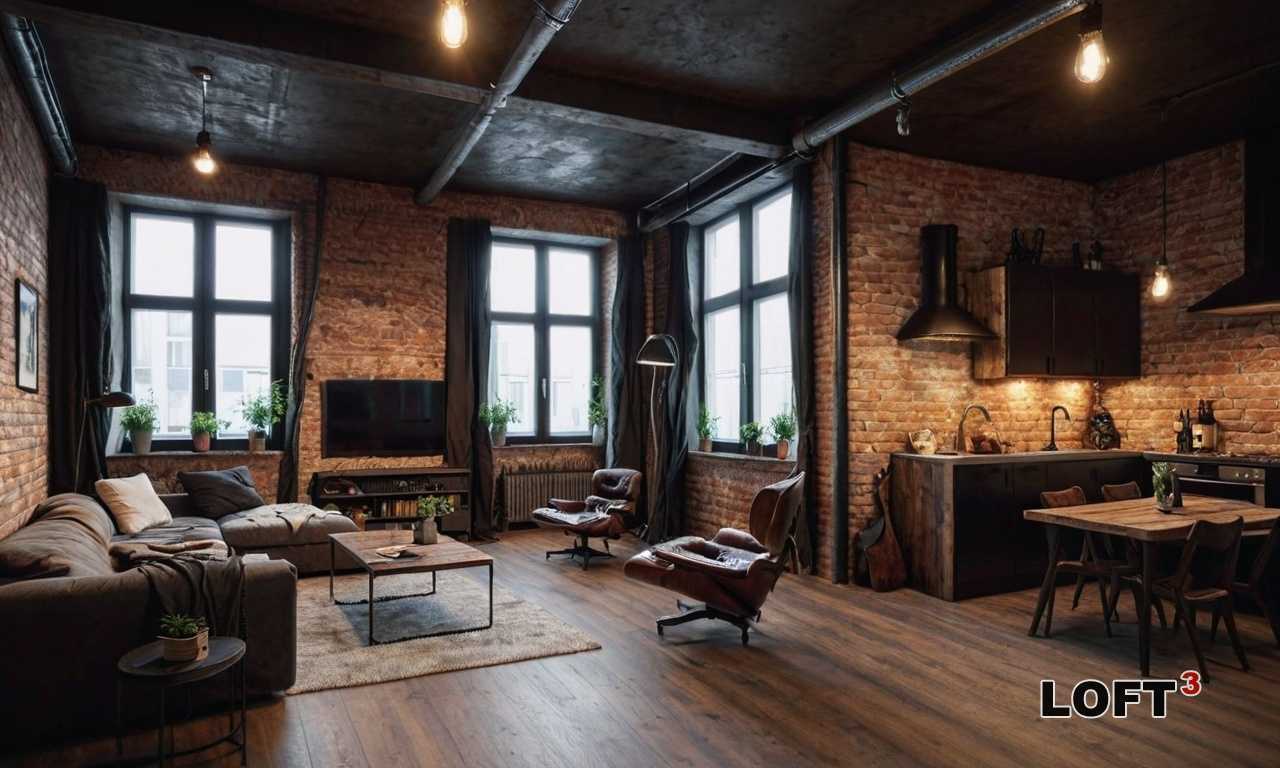 Лофт с каменной кладкой: индустриальный стиль с элементами природы