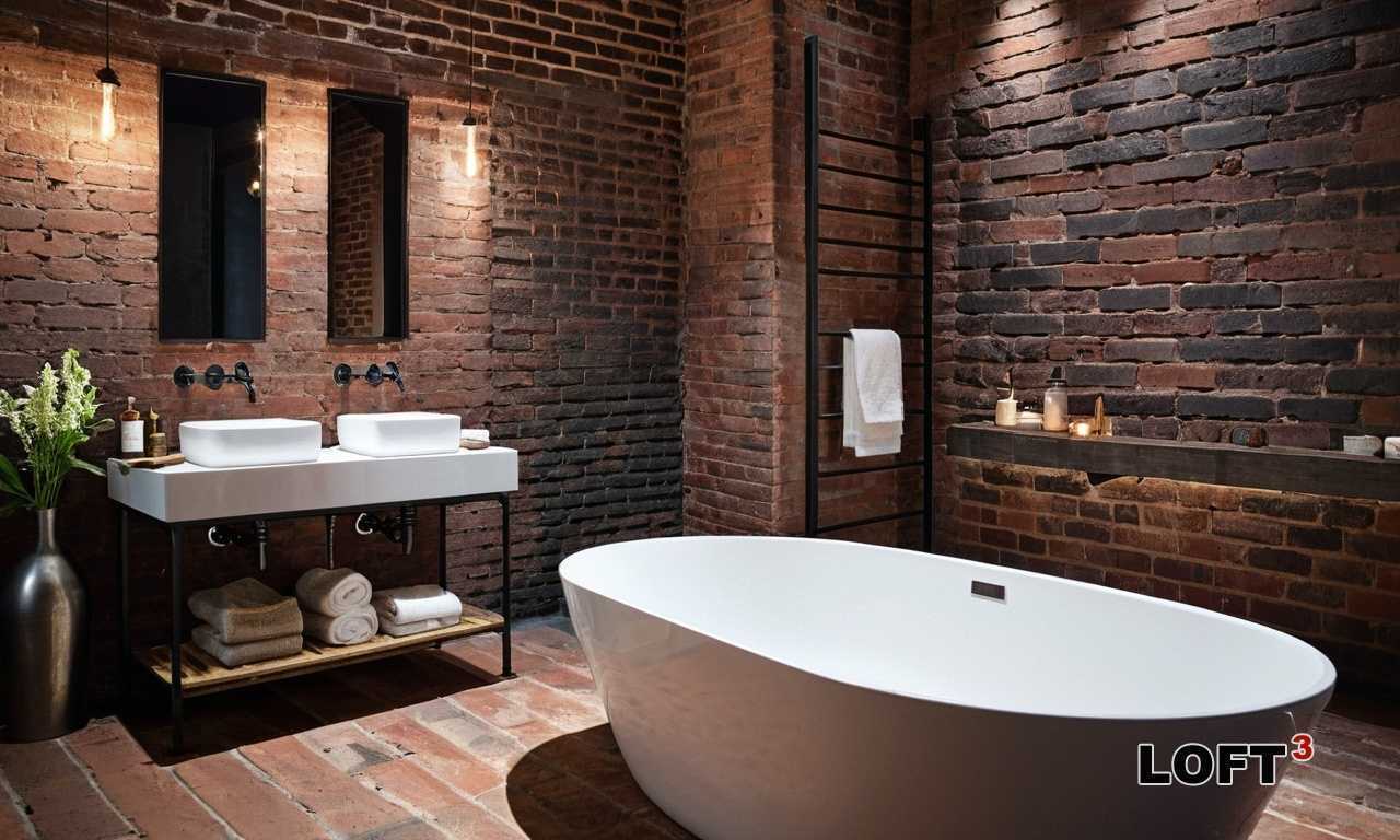 Как создать ванную Лофт с отделкой из кирпича и цементных элементов?