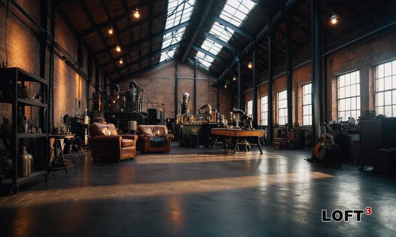 Использование старых деревянных балок в интерьере индустриального лофта